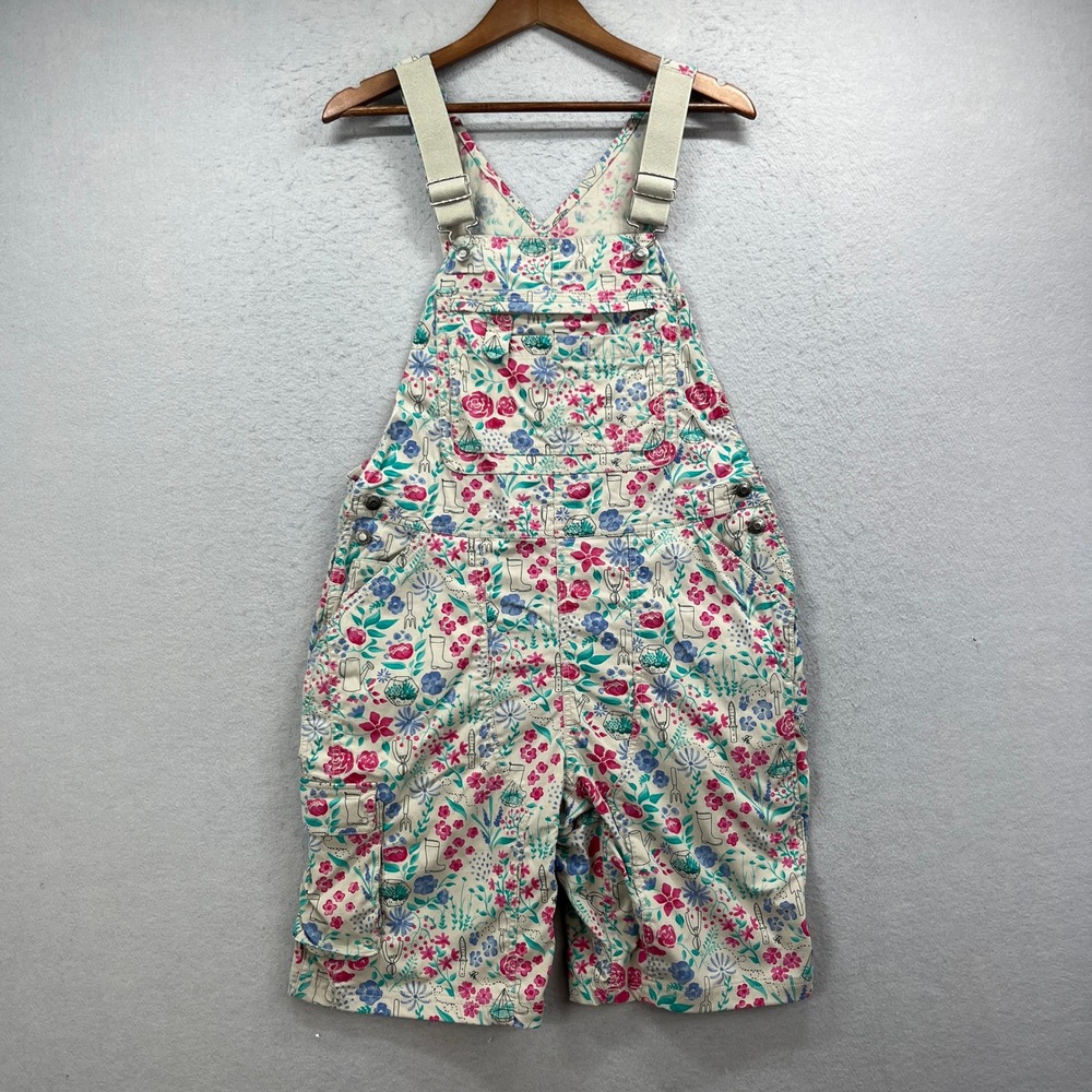 Duluth Trading Co Bib Overall Shorts Womens M Cream Floral Heirloom Cottagecore